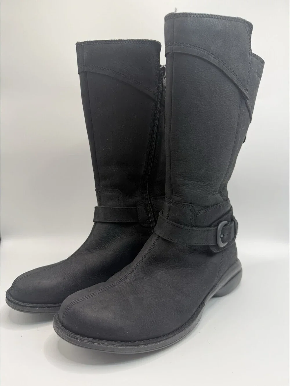 Merrell Captiva Boots Womens Sz 7 Black Leather Buckle Strap Side Zip Calf NWOB